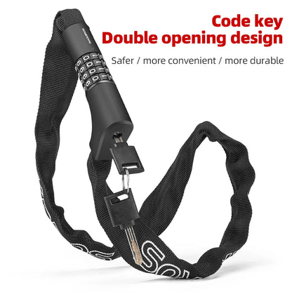 ROCKBROS Bike Chain Lock 4 Digit Code Bicycle Lock With 2 Keys