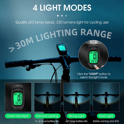 WEST BIKING Wireless Bicycle Computer LED Light Horn 3 In 1 Versatile Bike Odometer USB Rechargeable Waterproof Speedometer