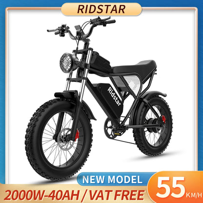 Ridstar Q20 Electric Bike 2000W 48V 15AH/20AH/40AH Waterproof Powerful Dual motor 20*4.0 Fat Tire For Mountain Electric Bicycle For Adult