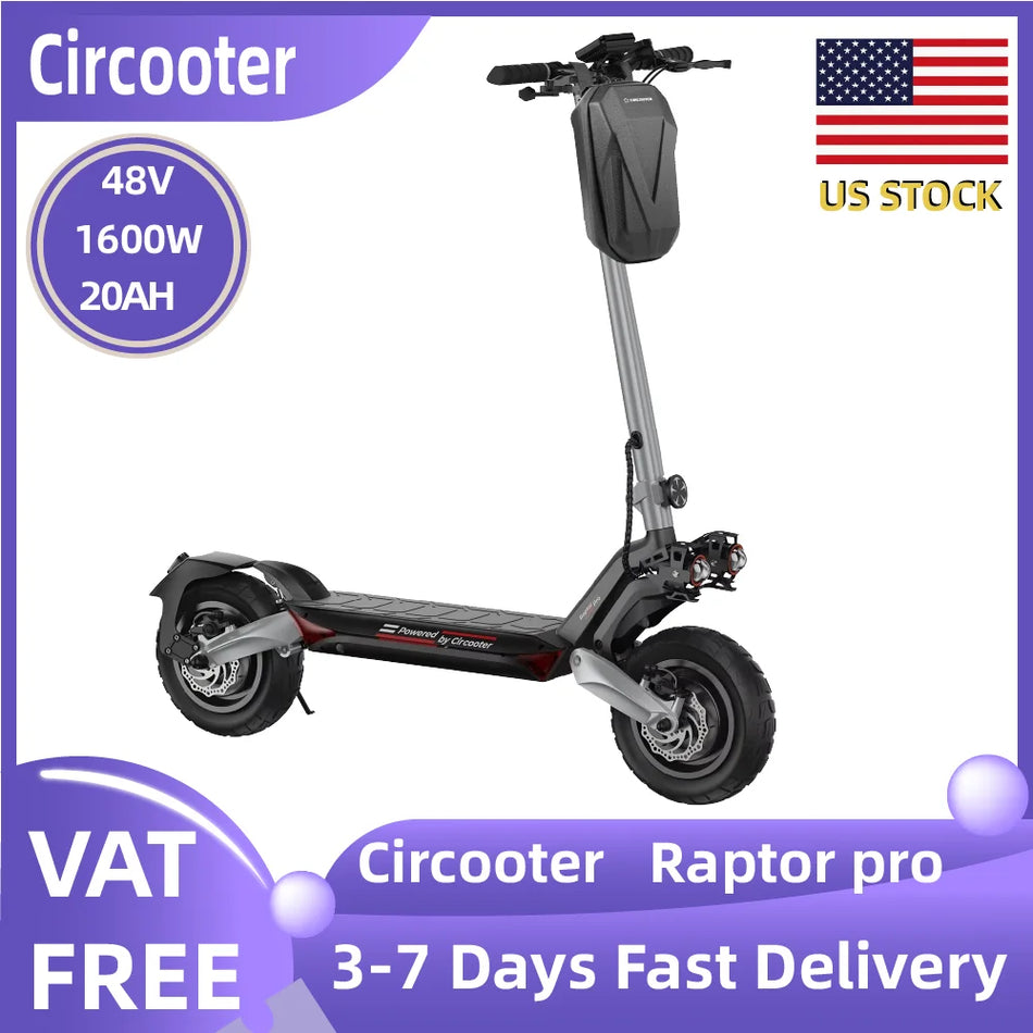 Circooter Raptor Pro 1600W Adult Electric Scooter 48V 20Ah Folding 10" Off-Road E-Scooter