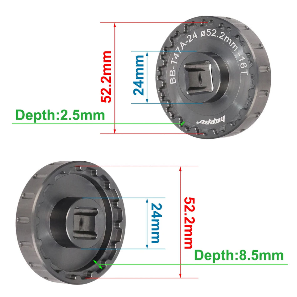 HEPPE Dual-use T47 Bike Bottom Bracket Wrench Aluminum Repair Tool for 16T Ceramicspeed BB Installation & Removal for Mountain Bikes