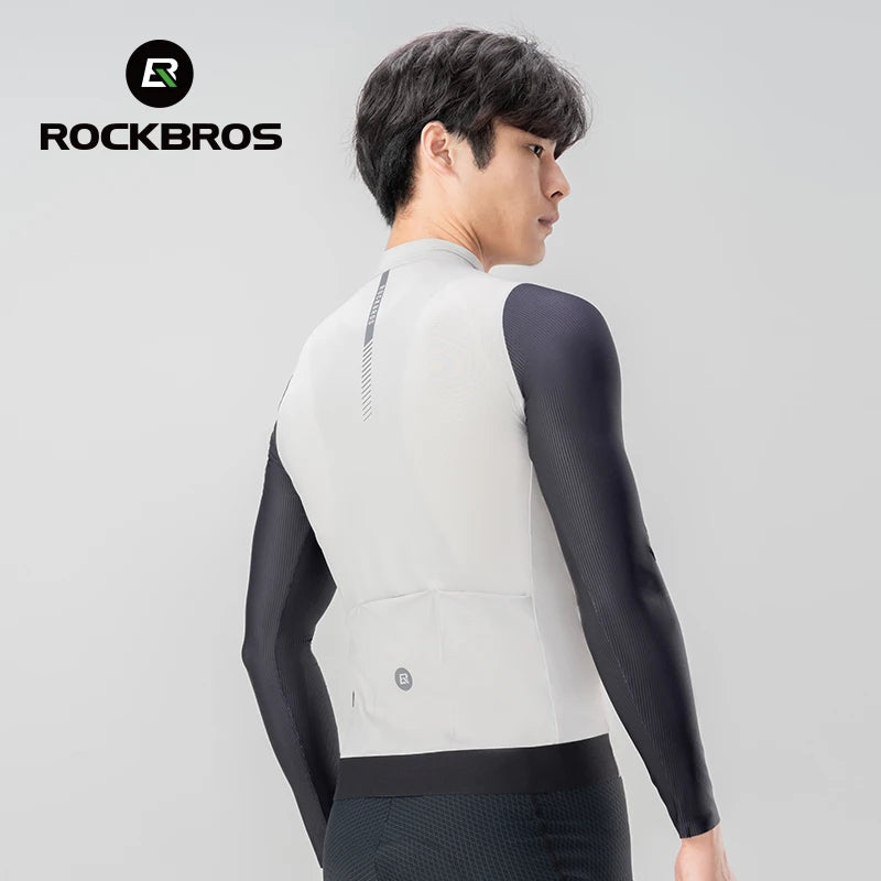 ROCKBROS Cycling Jersey Breathable Long Sleeved Quick Drying With Rear Pocket Bicycle Clothing Non-slip Sweatshirt Cycling Suit