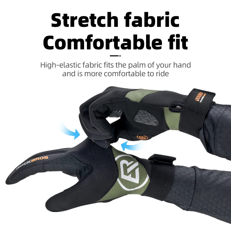 ROCKBROS Long Finger Cycling Gloves Spring Autumn Gloves Non-slip Shock-absorbing Touch Screen Reflective MTB Road Bike Glove