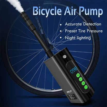 CYCLAMI M7 130Psi High Pressure Bike Air Inflator Mini Portable  Bicycle Electric Inflator Pump