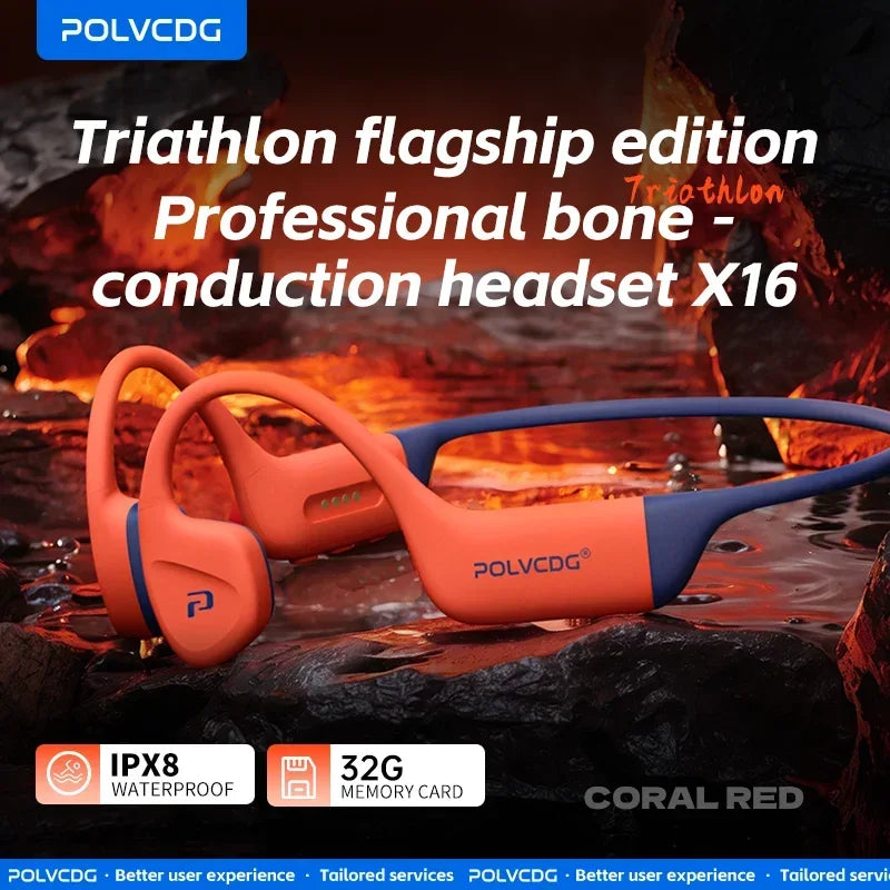POLVCDG X16 Bone Conduction Sports Headphones – Open-Ear, 32GB Music Storage