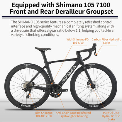 SAVA 2024 Aurora Carbon NEW -A7L Carbon Road Bike, Adult Racing Bike, Equipped With Shimano R7100, 24-Speed Mechanical Disc Brakes