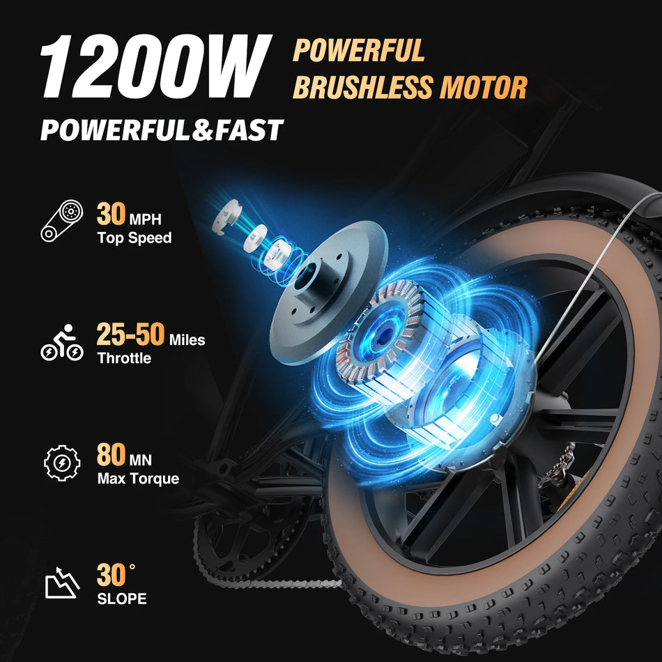 Ridstar Q20Mini-Luxe 1200W 48V 15.6Ah Removable Battery 20'' Fat Tire Electric Bike for Adult