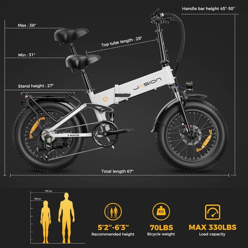 X-Hunter Folding Electric Bike for Adults,1400W Peak Motor 30MPH Max Speed,48V 13AH Removable Battery