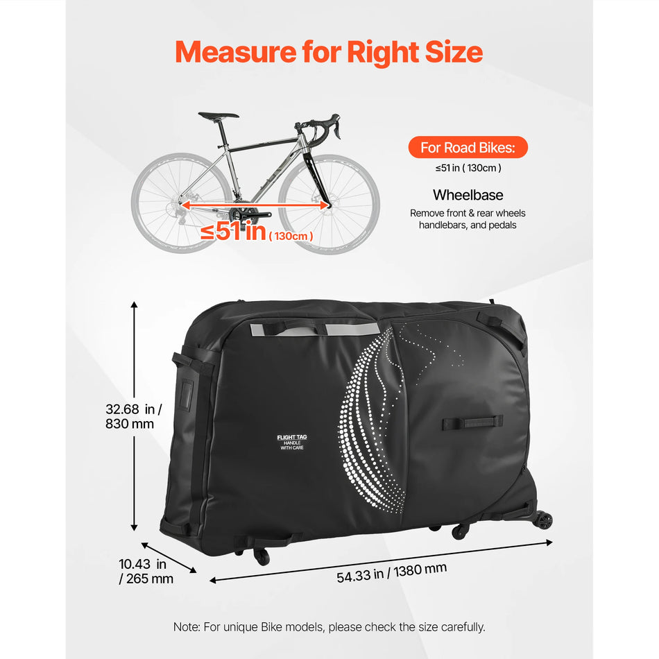 SucceBuy Road Bike Travel Bag with TSA Lock & Wheels – Up to 51" Wheelbase