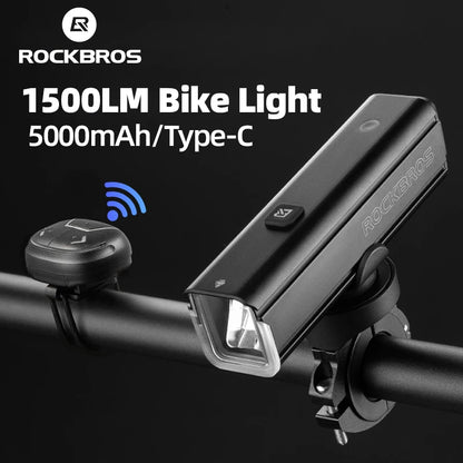 ROCKBROS RHL1500 Bicycle Light 5000mAh LED Lamp Waterproof Flashlight Control Cycling Front Light Remote Control Type-C Headlight