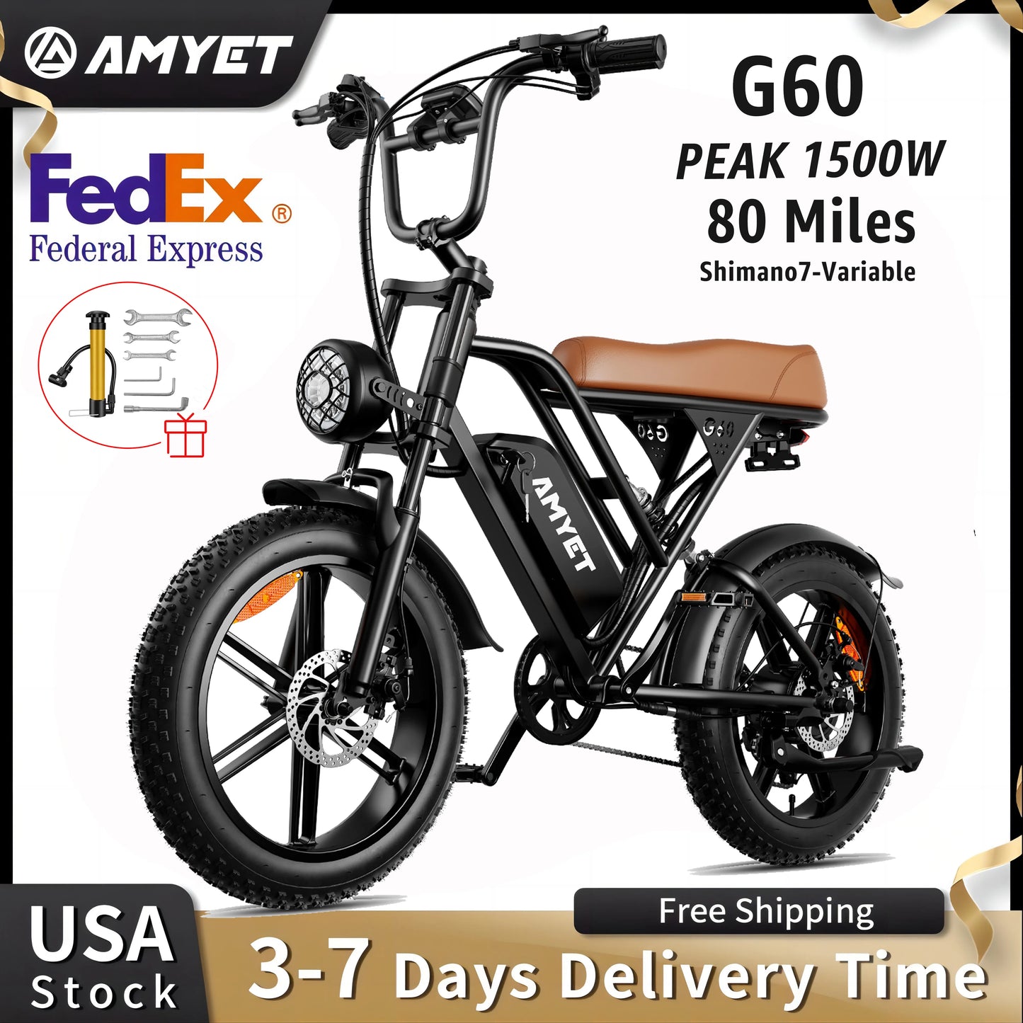 AMYET V9-G60 Adults Electric Bike 1000W Motor Bicycle 48V 20AH 20“ Tire Ebike Electric E Bikes Mountain Moped Ebikes For Men