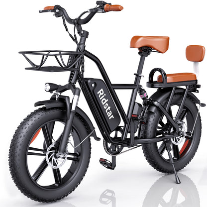 Ridstar FM-002   2 Seater Electric Bike for Adults,1500/1000W 30MPH 30-70Miles 48V 15AH Removable Battery Ebike 20" x 4.0 Fat Tire Beach Mountain Commuting Electric Bicycles W/Fork Suspension (Unfoldable)