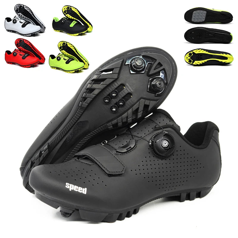 Unisex MTB Cycling Shoes – Breathable Flat & SPD Compatible Self-Locking Bicycle Shoes