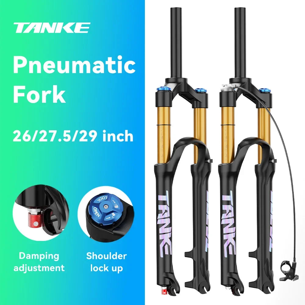 TANKE MTB Air Front Suspension Fork Rebound Adjustable 26/27.5/29’’ Quick Release 120mm Travel Bicycle Fork