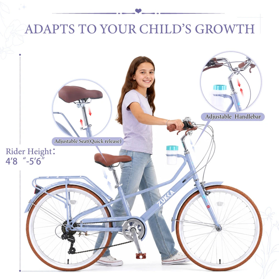 24" Women's 6-Speed Step-Through Cruiser Bike with Rear Rack and Cup Holder