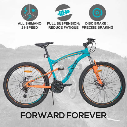 Hiland Full-Suspension Mountain Bike, 21 Speed, 26 Inch Wheel, for Men Mens Womens Bicycle