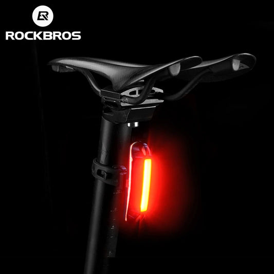 ROCKBROS Bicycle Light Waterproof Bike Taillight LED USB Rechargable Safety Back Light Riding Warning Saddle Bike Rear Light
