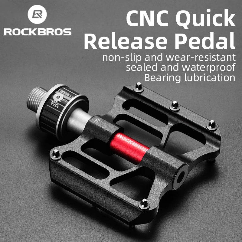 ROCKBROS Bicycle Pedals Mtb Quick Release CNC Rainproof Seal Bearing 8.2cm Widened Non-slip Chrome Molybdenum Bike Road Pedal