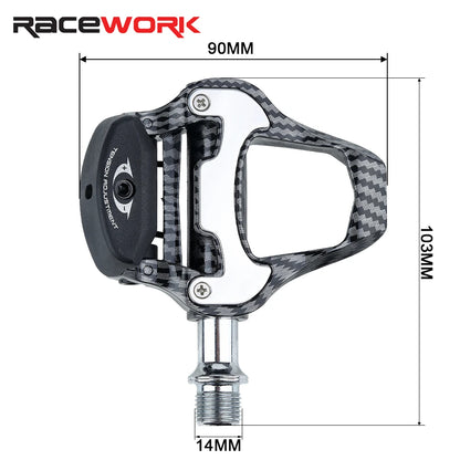 RACEWORK Road Bike Pedal Carbon Fiber Pattern Ultra Light Bearings Pedal For SPD Keo Self-Locking Bicycle Professional Pedals