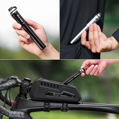 WEST BIKING Portable Bicycle Pump High Pressure With Hose MTB, Road Bike, Schrader/Presta Valve Aluminum Alloy Cycling Inflator