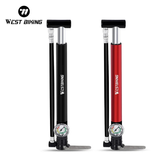 WEST BIKING Alloy Bicycle Pump Hose Gauge Hand Foot Floor Bike Tire Pump 130PSI Air Inflator Presta Schrader Valve