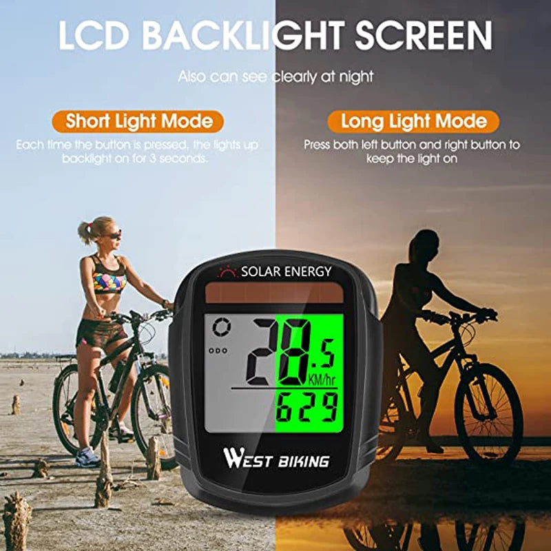 WEST BIKING Solar Powered Bike Computer Wireless Waterproof Speedometer Odometer Auto Wake Cycling Computer