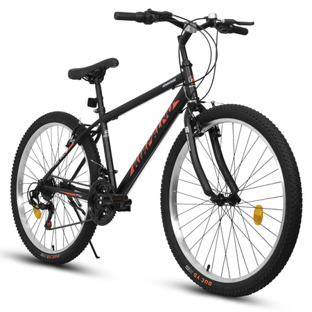 ECARPAT 24/26 Inch Mountain Bike – 21 Speed Steel Frame Dual V Brakes Commuter MTB for Men & Women - Black-Red
