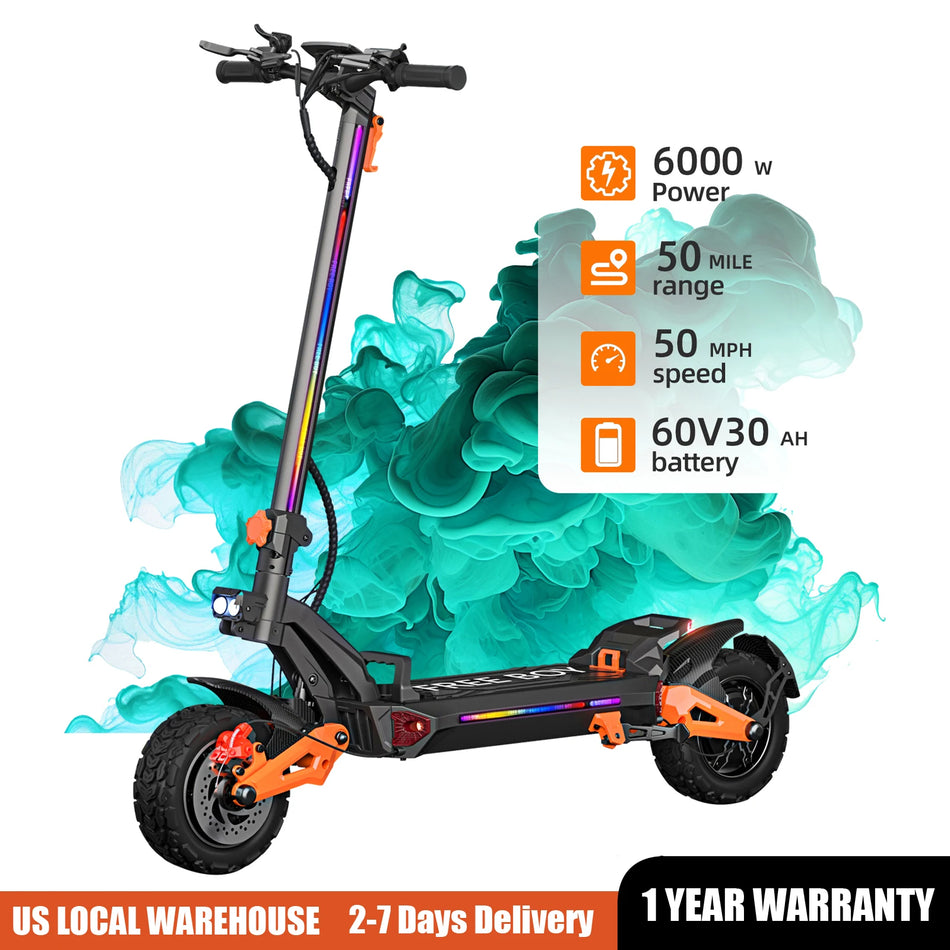FREEBOY 6000W Dual Motor Electric Scooter for Adults 55Miles Range 11'' Off-road Tires Fast 50Mph Scooter Unisex