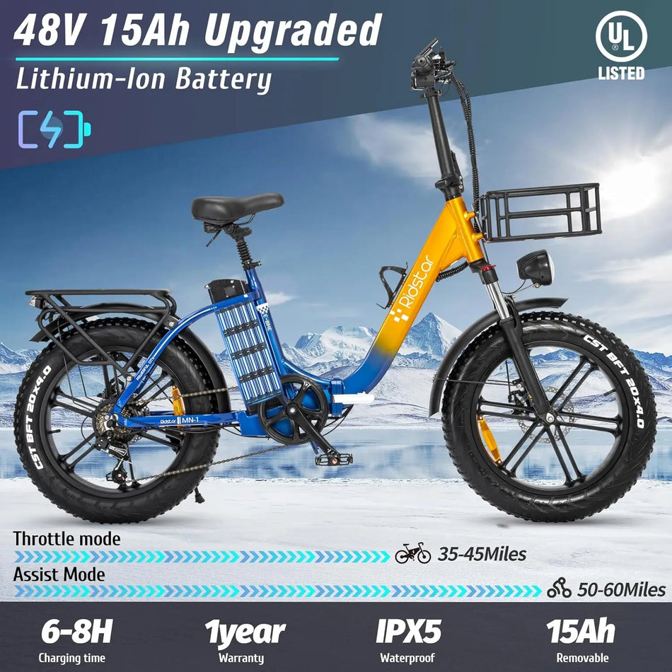 Ridstar MN-20 20" Fat Tire Electric Bike – 15Ah Battery, 20×4.0 Tires & Disc Brakes