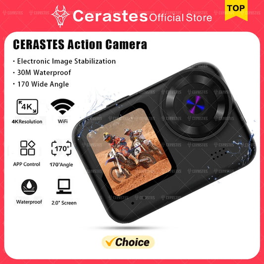 CERASTES 2024 New Action Camera 4K60FPS WiFi Anti-shake Go With Remote Control Screen Waterproof Sport Camera pro drive recorder
