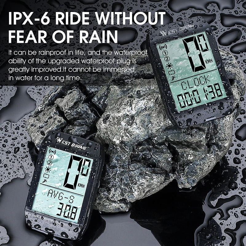 WEST BIKING Bike Computer 2.0" Waterproof Speedometer Odometer 5 Languages Wired/Wireless Cycling Computer
