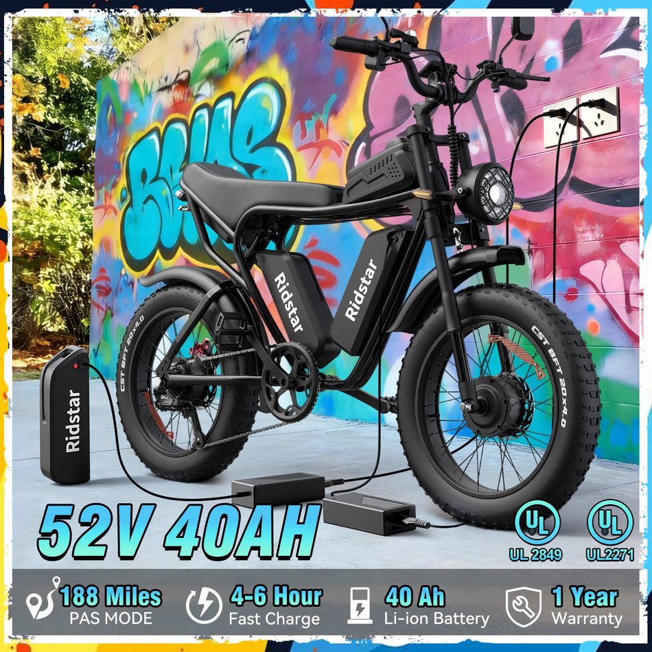 RIDSTAR PRO30 Dual Motor Electric Mountain Bike – 4000W, Dual 52V 40Ah Batteries & 38 MPH