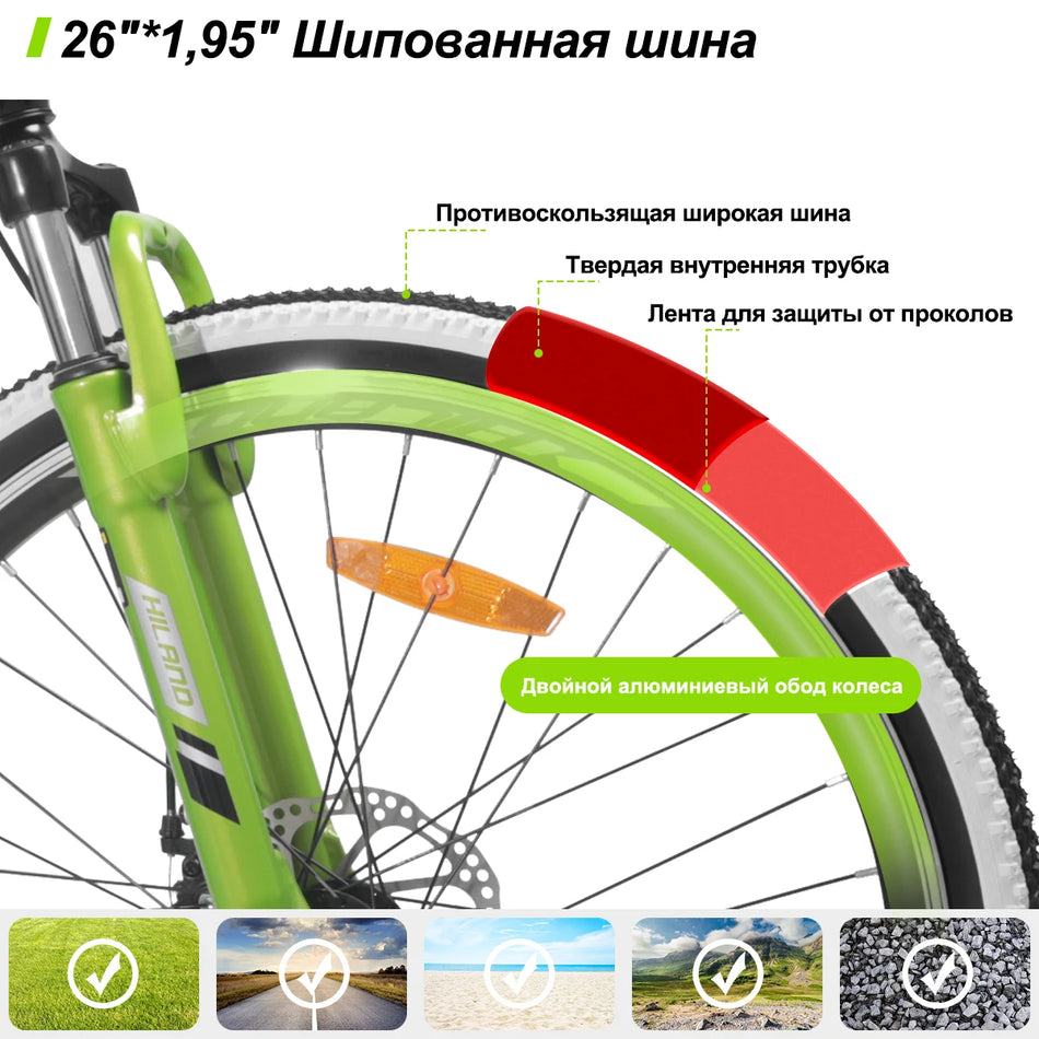 Hiland 26 Inch Mountain Bike,Full-Suspension 21 Speeds Drivetrain with Disc-Brake MTB Bicycle,for Men Women