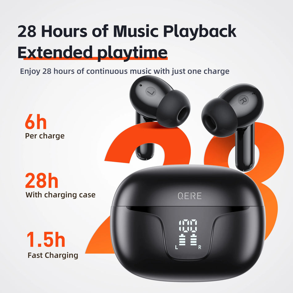 QERE E60 TWS Wireless Headphones Bluetooth 5.3 HD Microphone 13mm Driver 60ms Low Latency 4 Mics ANC In-ear Earphones