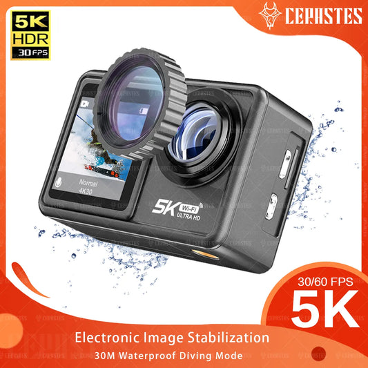 CERASTES Action Camera 5K - 4K 60FPS EIS Video with Optional Filter Lens 48MP Zoom 1080P Webcam Vlog WiFi Sports Cam with Remote