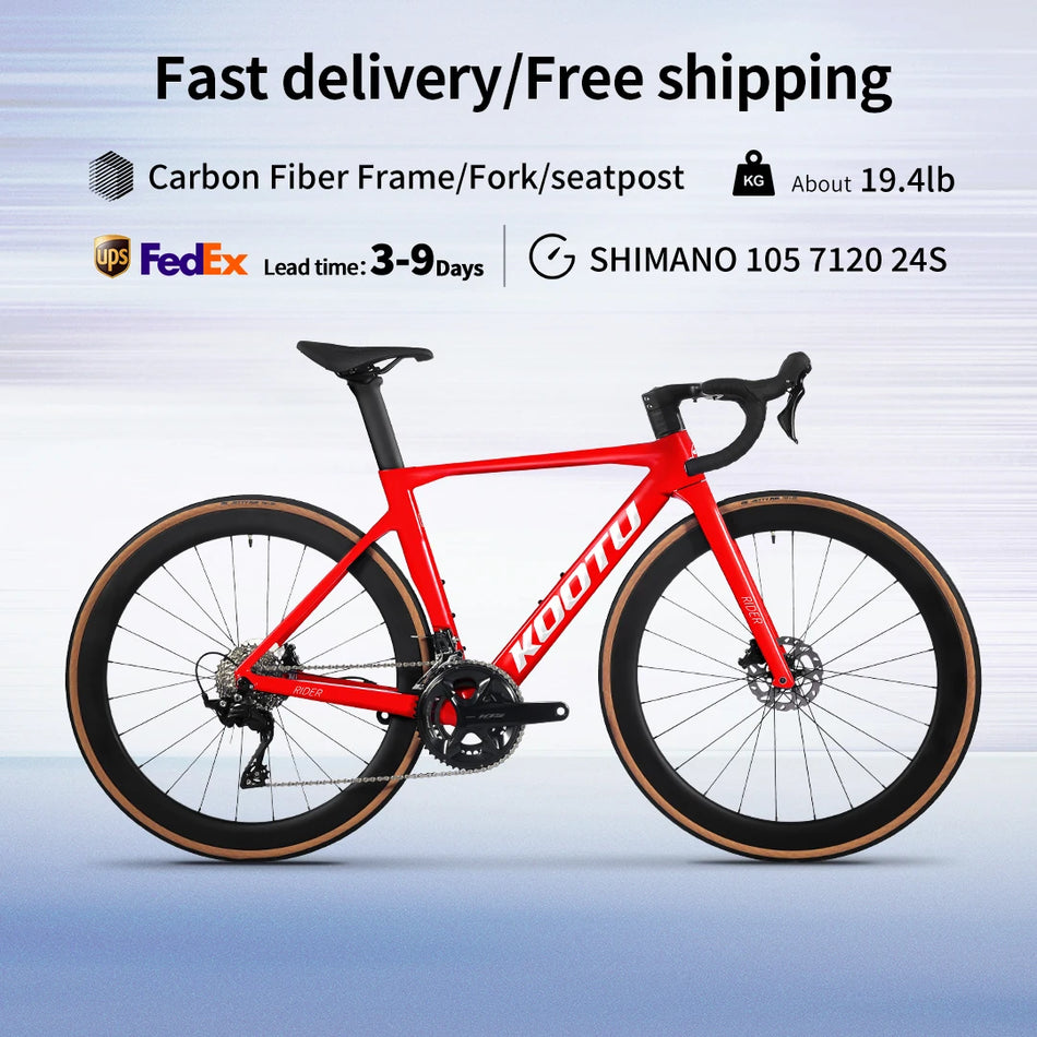 KOOTU Unisex Carbon Fiber Road Bicycle Ultra-Light with SHIMANO R7120 24-Speed Double Disc Brake System Adult 27.5'' Wheel Bike