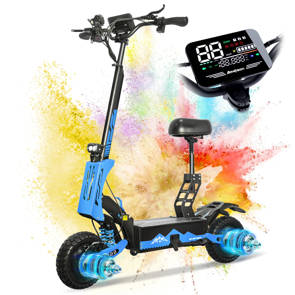 GT08 Electric Scooter 5600W Dual Motor 60V27AH 46MPH 46Miles Range Off-Road Vacuum Tires 330LBS Load 45°Climbing