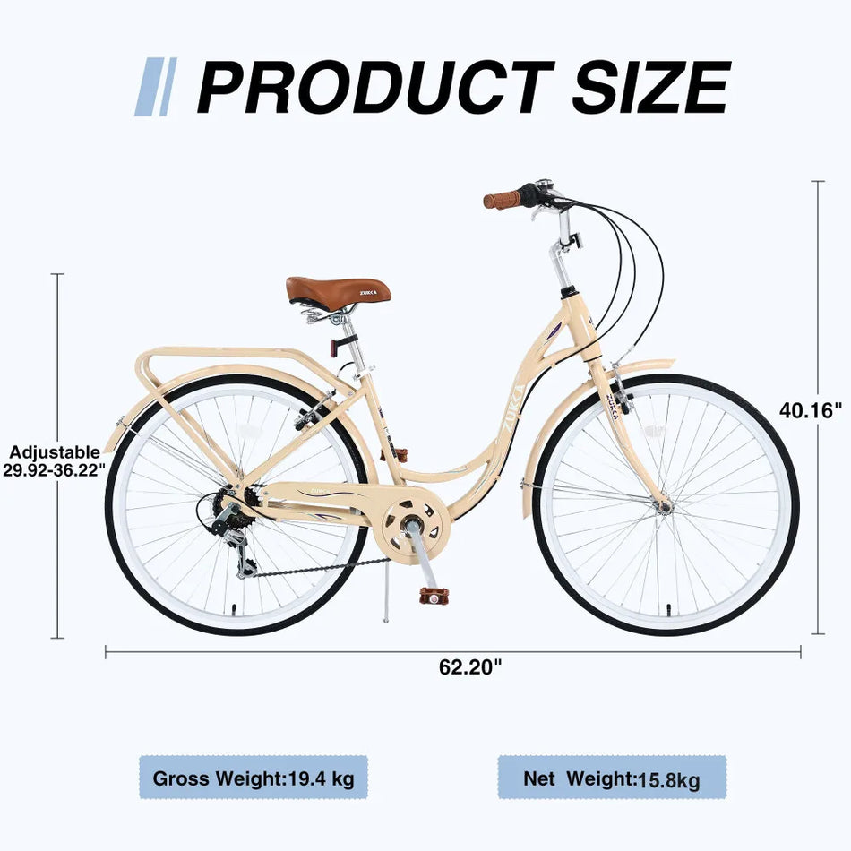 24" Women's 7-Speed Step-Through City Bike – Steel Frame
