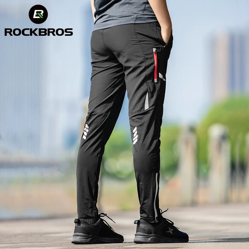 ROCKBROS Men Women Cycling Pants Breathable High Elasticity Light Comfortable Sports Trousers Reflective Full Length Spring Summer