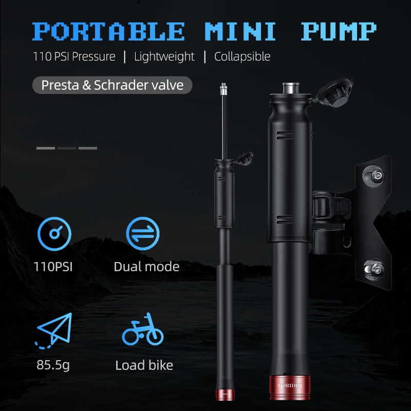 MORIDER Mini Bicycle Pump Portable Hand Air Pump, Ball, Tire Inflator,  Schrader Presta Valve MTB, Road Bike