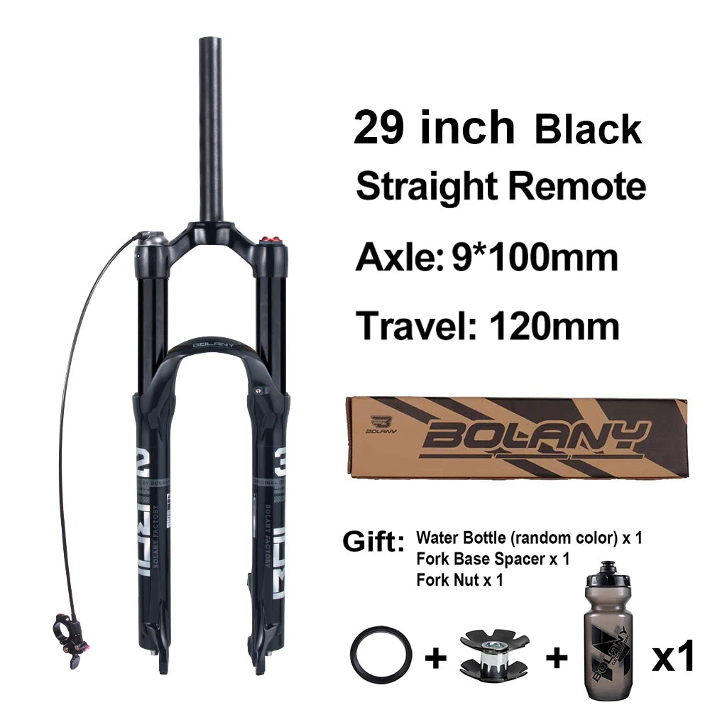 BOLANY MTB Air & Oil Suspension Fork 120mm Travel 26/27.5/29’’ Quick Release Front Fork Remote Adjust - 29 Straight