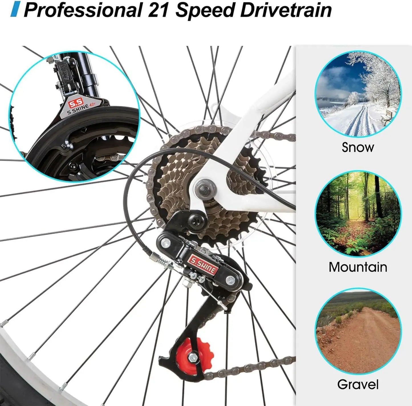 24 Inch Mountain Bike for Men Women 21 Speeds High-Carbon Steel Frame Sport Cycling MTB Bicycle for Adult