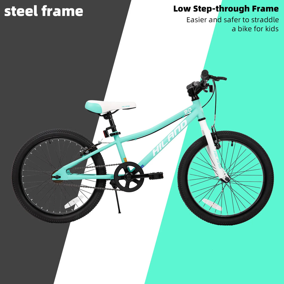 Hiland 20 Inch Kids Mountain Bike for Boys, Girls, Single Speed Kids Bicycles with Dual Handbrakes and Kickstand ﻿