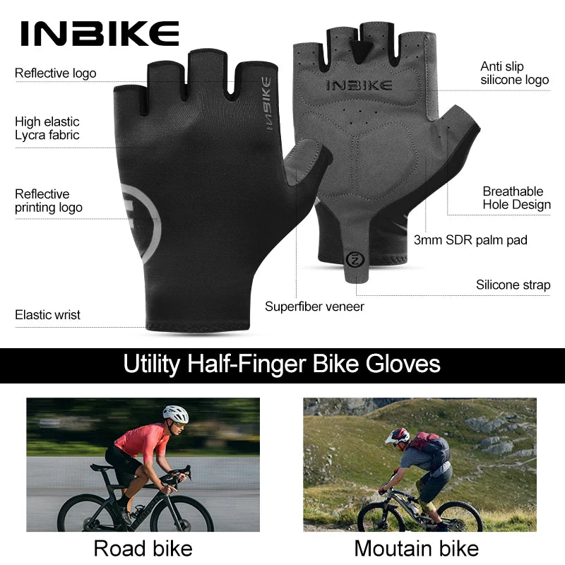 INBIKE Cycling Gloves Half-finger Bike Biking Gloves Gel Shock-absorbing Summer MTB Gloves for Men Road Mountain Bicycle Gloves