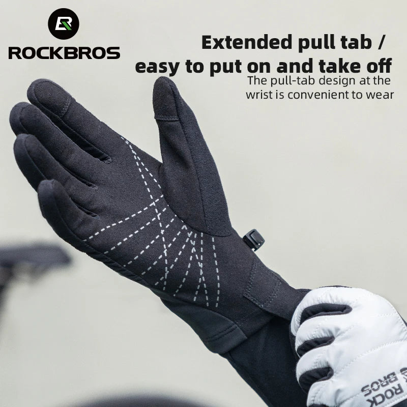 ROCKBROS Bicycle Gloves Breathable Non-slip Cycling Gloves Touch Screen Winter Thermal Warm Full Finger Glove Riding Gloves