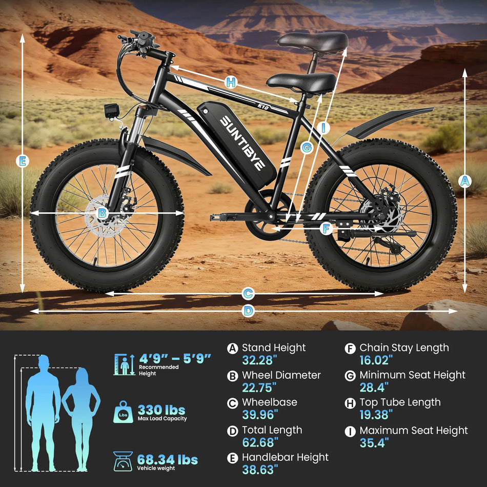 SUNTIBYE K10 1000W Electric Fat Tire Bike | 48V 15Ah Battery & 28 MPH