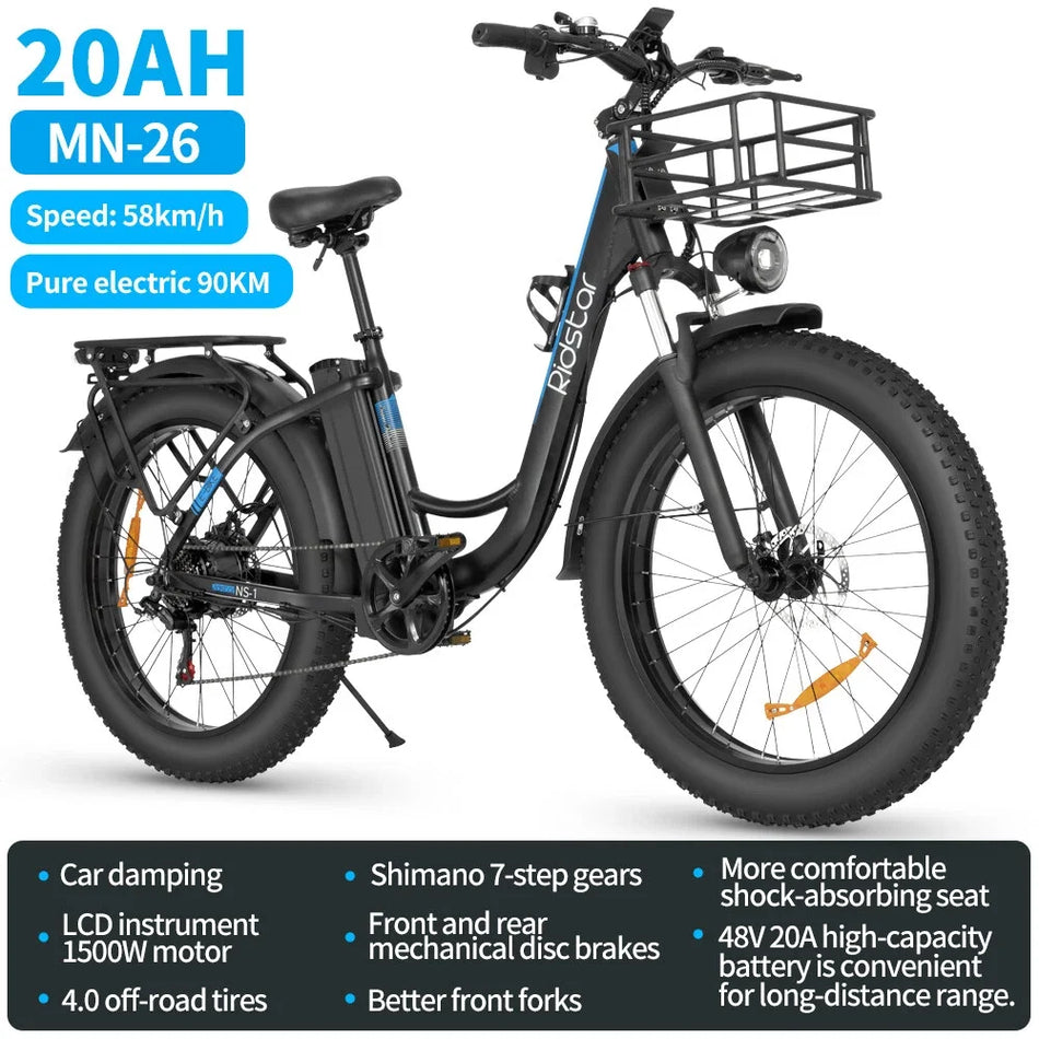 Ridstar Folding Electric Bike – 1000W/1500W Fat Tire E-Bike for Men & Women
