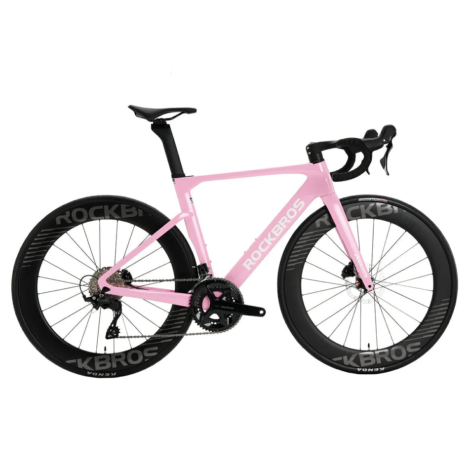 ROCKBROS PGZ Carbon Fiber Road Bike – Pink | Shimano 105 Di2 24-Speed Electronic Shifting Road Bicycle