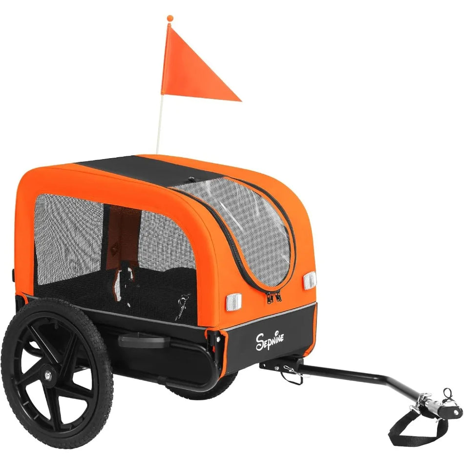 Pet Bike Trailer Dog Cart for Bicycle Easy Folding Frame Quick Release Wheel Suitable for Small to Medium Pets Orange/Black