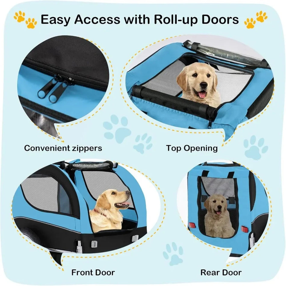 Dog Bike Trailer for Bicycle Cargo Cycle Wagon Pet Carrier with 3 Doors Quick Release Harness Aluminum Frame Blue Pet Bike Trailer